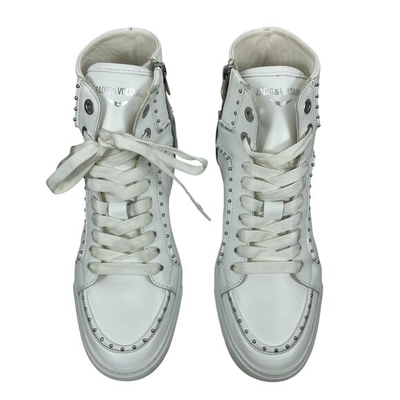 Zadig & Voltaire High Flash Studded Leather High Top Sneaker White Size 40 - Picture 5 of 13